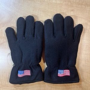 American Flag Embroidered Men's Black Polyester Soft Gloves